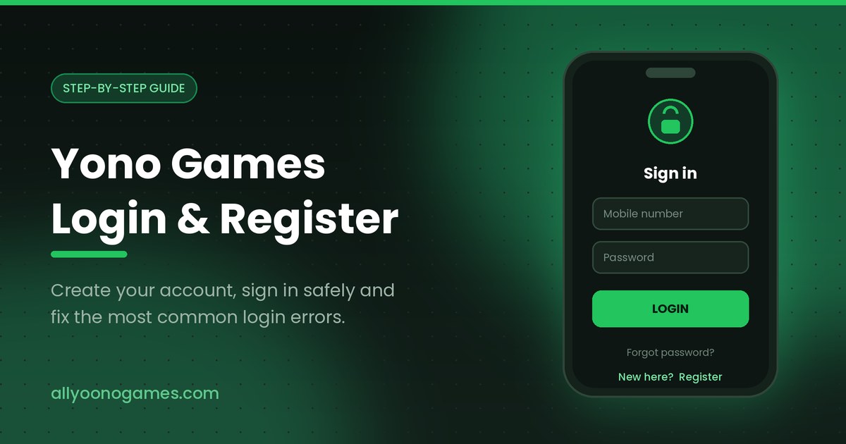 Yono Games login screen on a phone with mobile number, password and login button