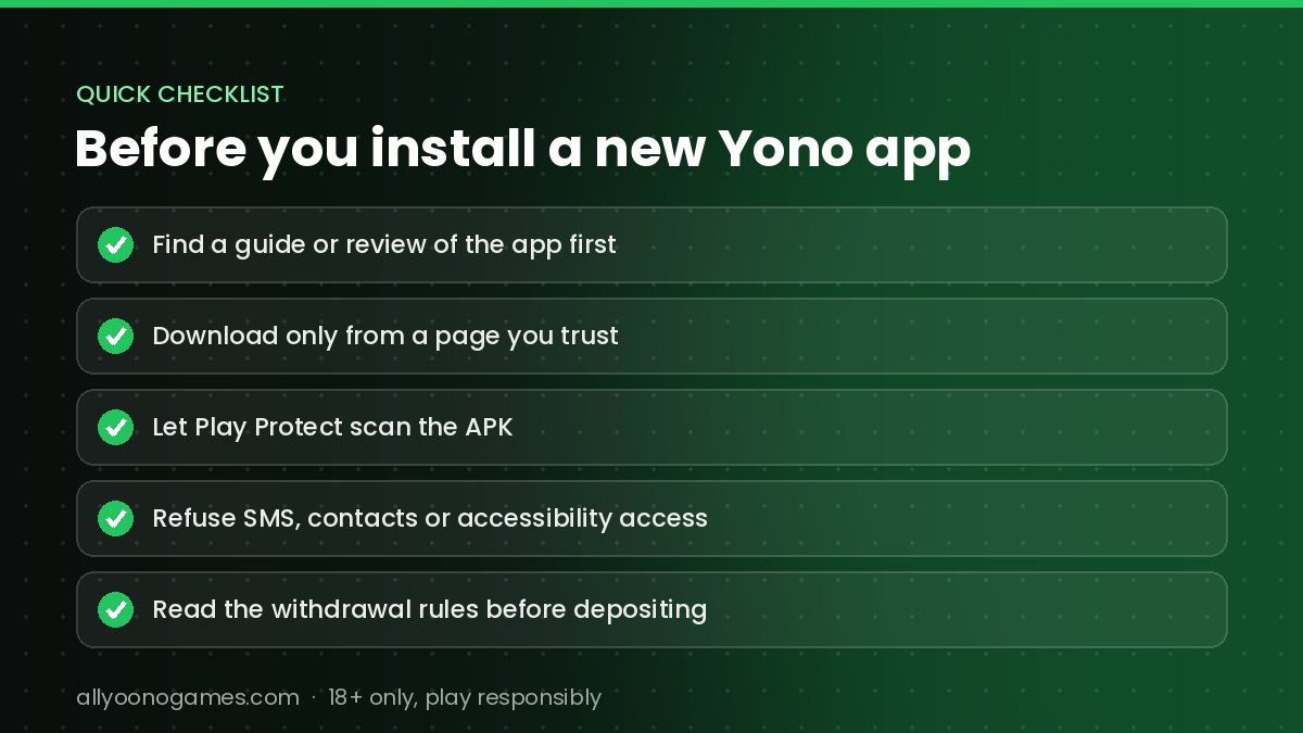 Checklist for checking a new Yono game app before you install it