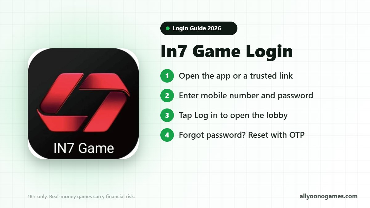 In7 Game login steps on a mobile phone