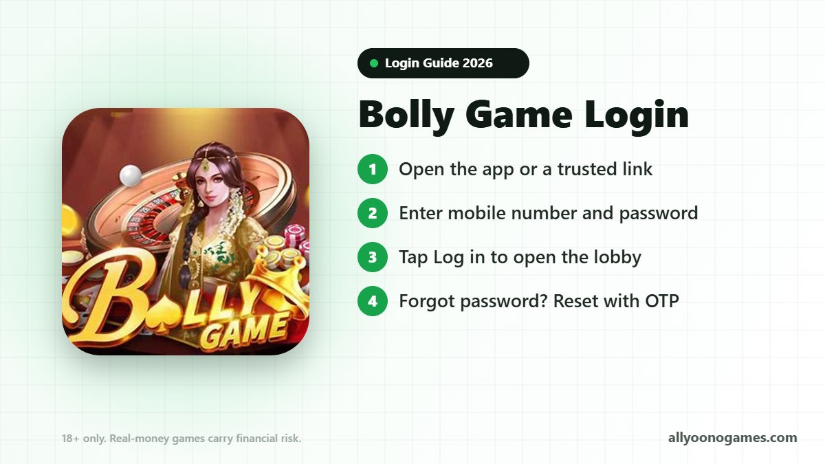 Bolly Game login steps on a mobile phone
