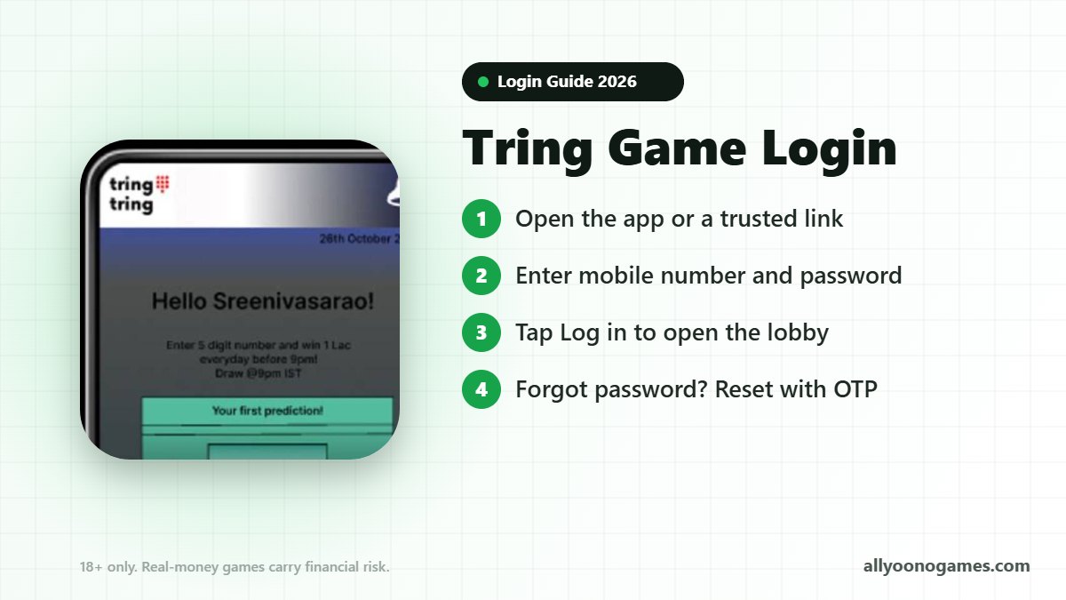 Tring Game login steps on a mobile phone