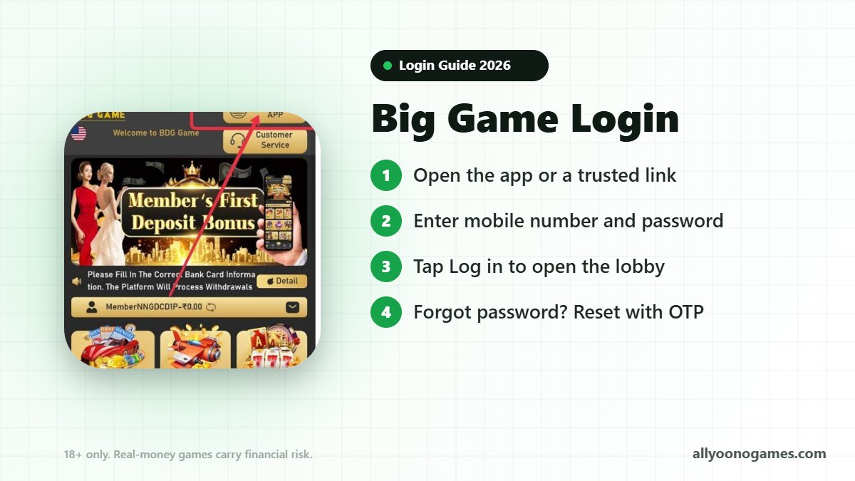 Big Game login steps on a mobile phone