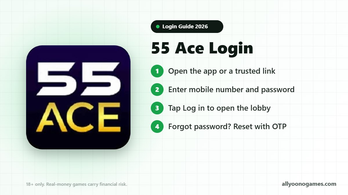 55 Ace login steps on a mobile phone