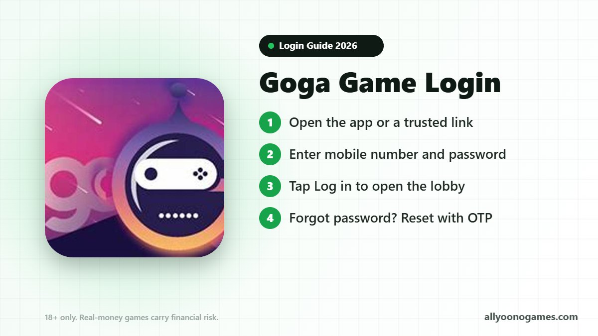Goga Game login steps on a mobile phone