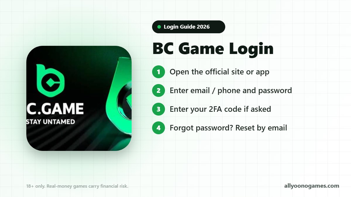 BC Game login steps on a mobile phone