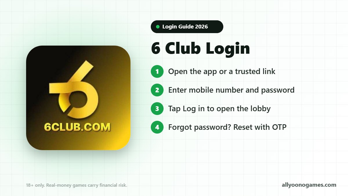 6 Club login steps on a mobile phone