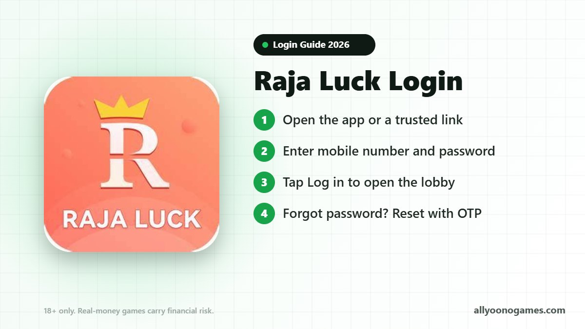 Raja Luck login steps on a mobile phone