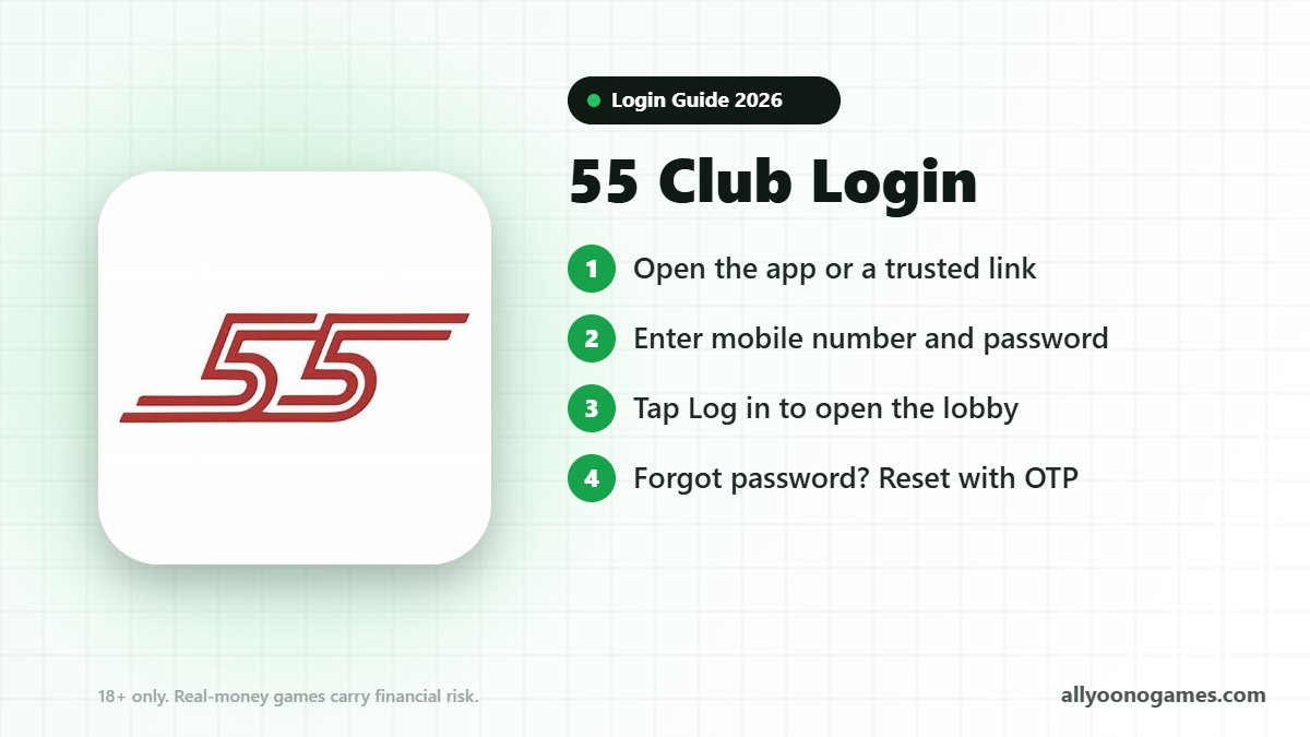 55 Club login steps on a mobile phone