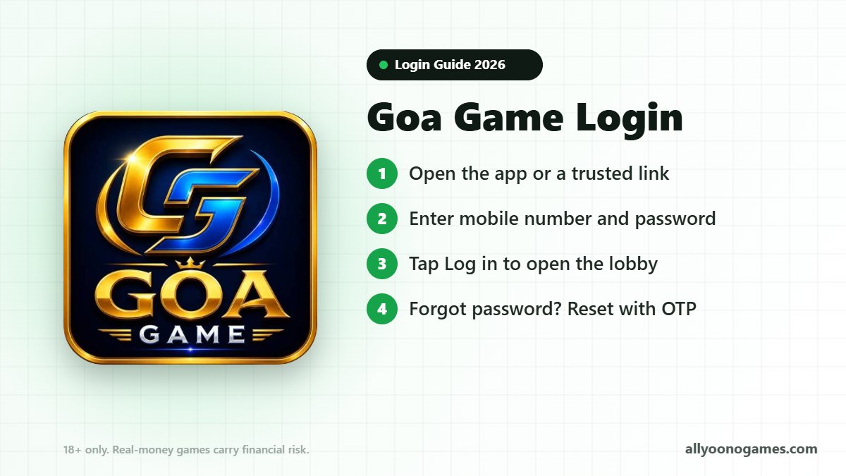 Goa Game login steps on a mobile phone