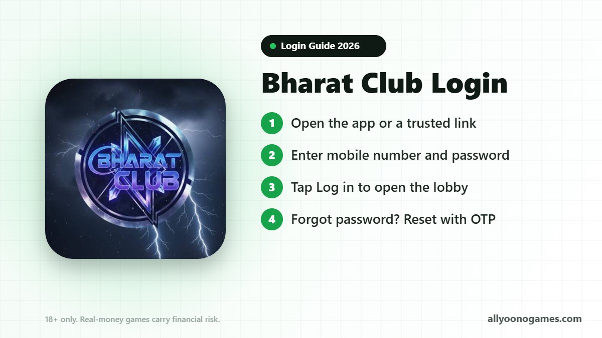 Bharat Club login steps on a mobile phone