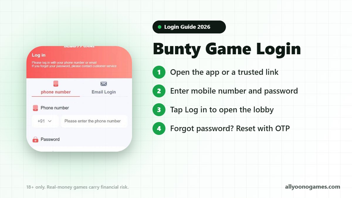 Bunty Game login steps on a mobile phone