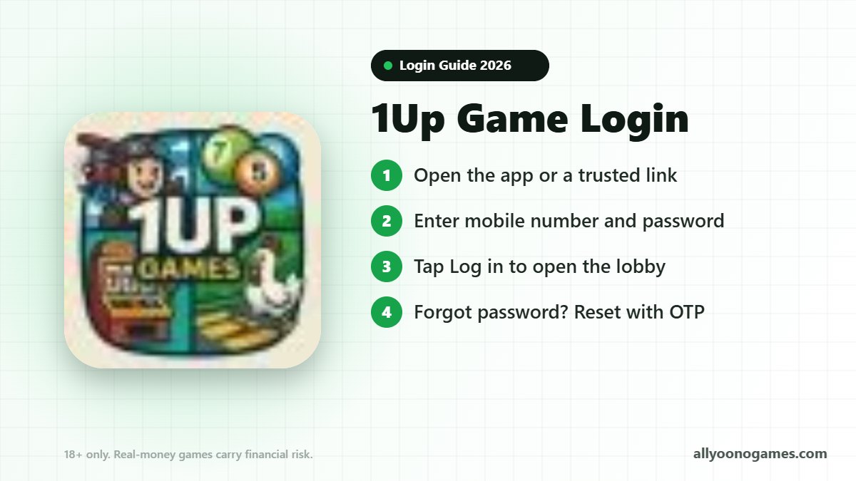 1Up Game login steps on a mobile phone